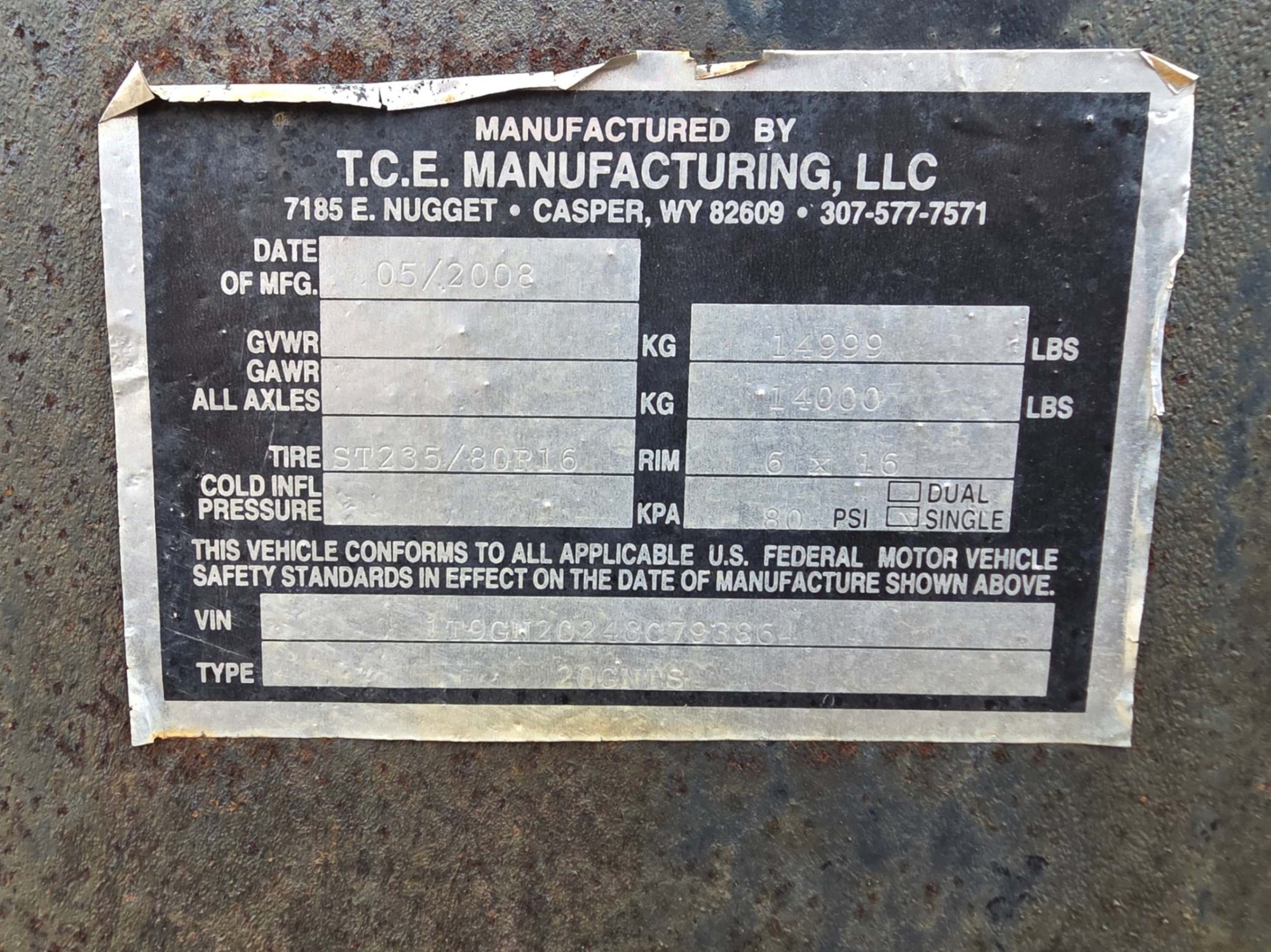 2008 TCE MANUFACTURING 20GN GOOSENECK GEN TRAILER (A58214)