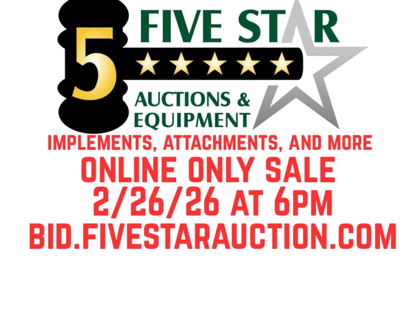 NO ADDITIONAL ONLINE BUYERS PREMIUM ON BID.FIVESTARAUCTION.COM (A64047)