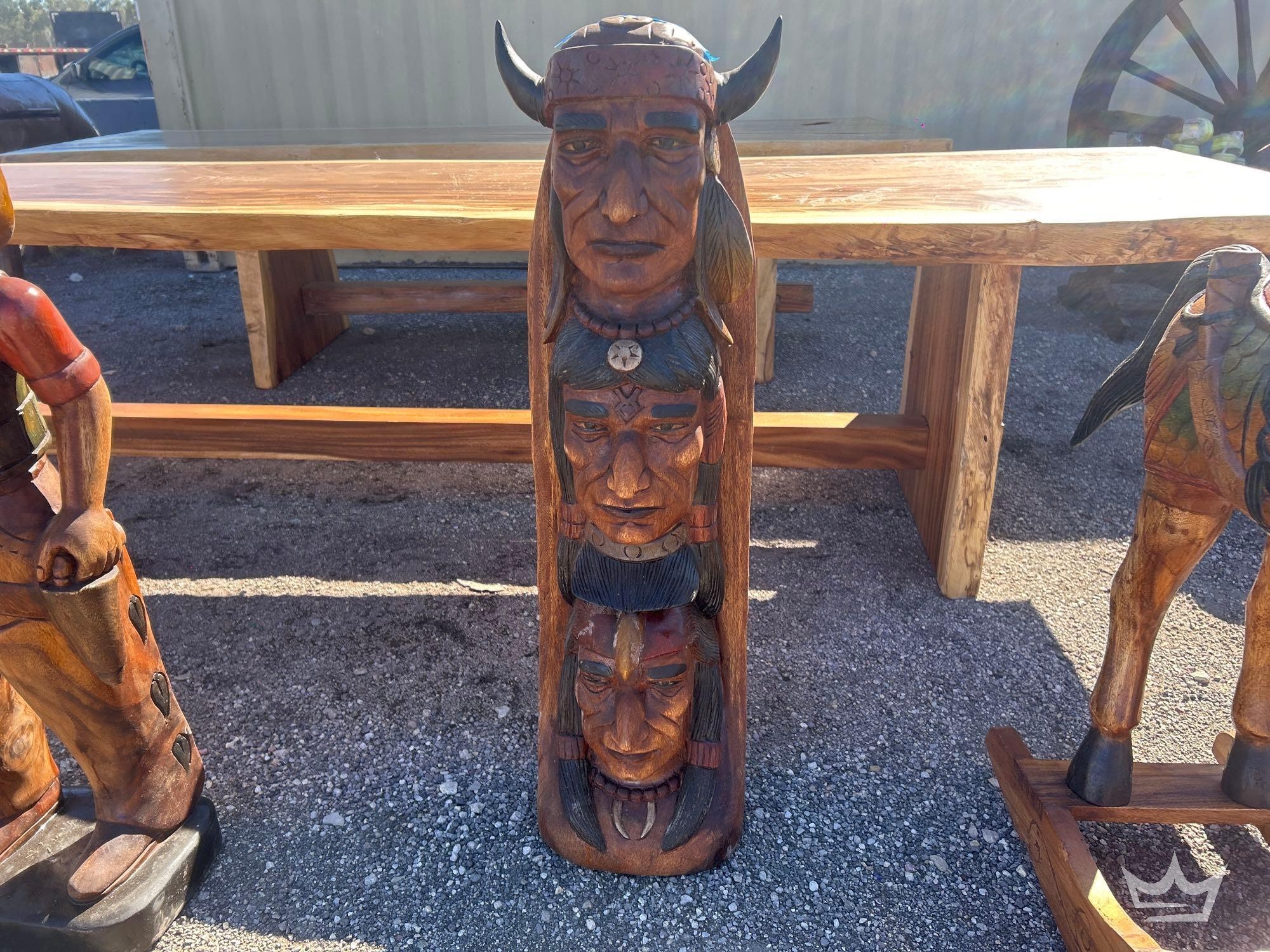 Wooden Native American Totem Pole Statue (A61569)