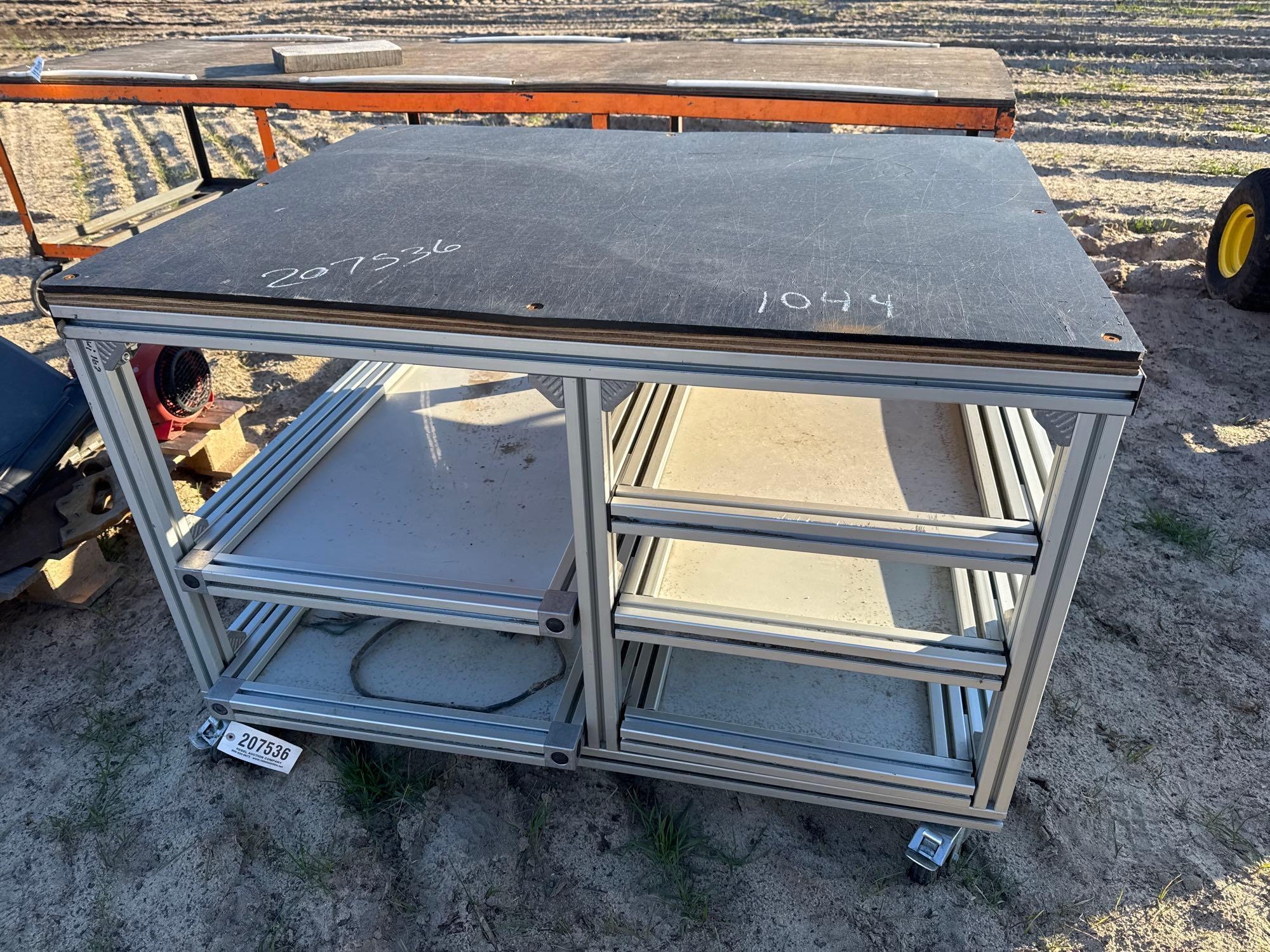 ROLLING ALUMINUM FRAME TABLE W/ SLIDE OUTS (A63745)