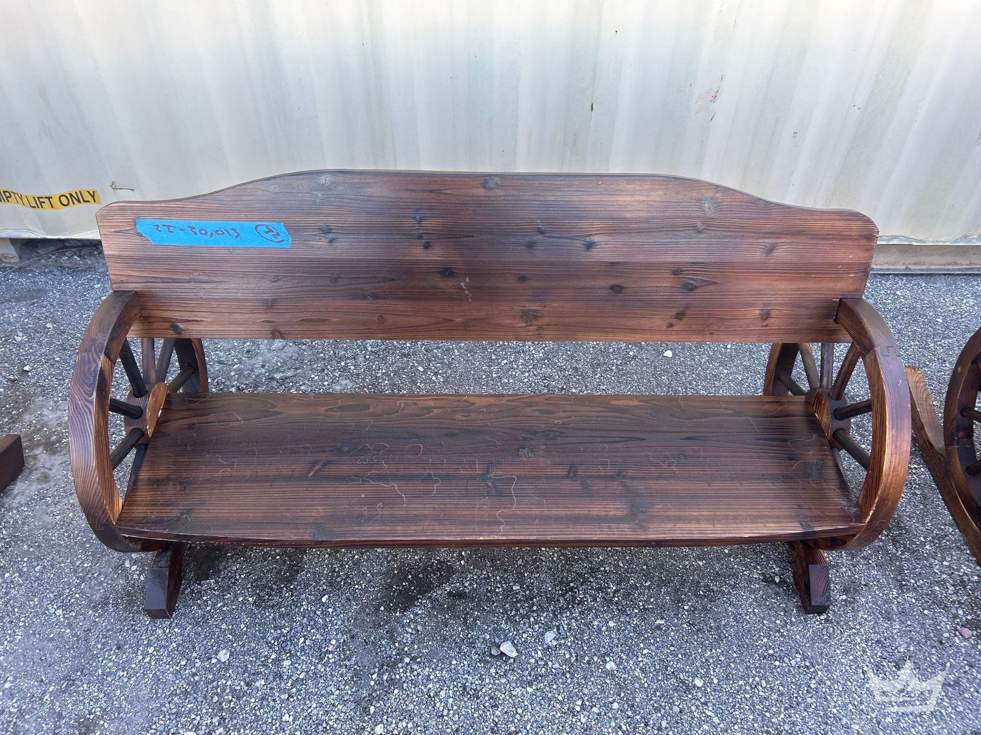 Wooden Wagon Wheel Bench (A61569)