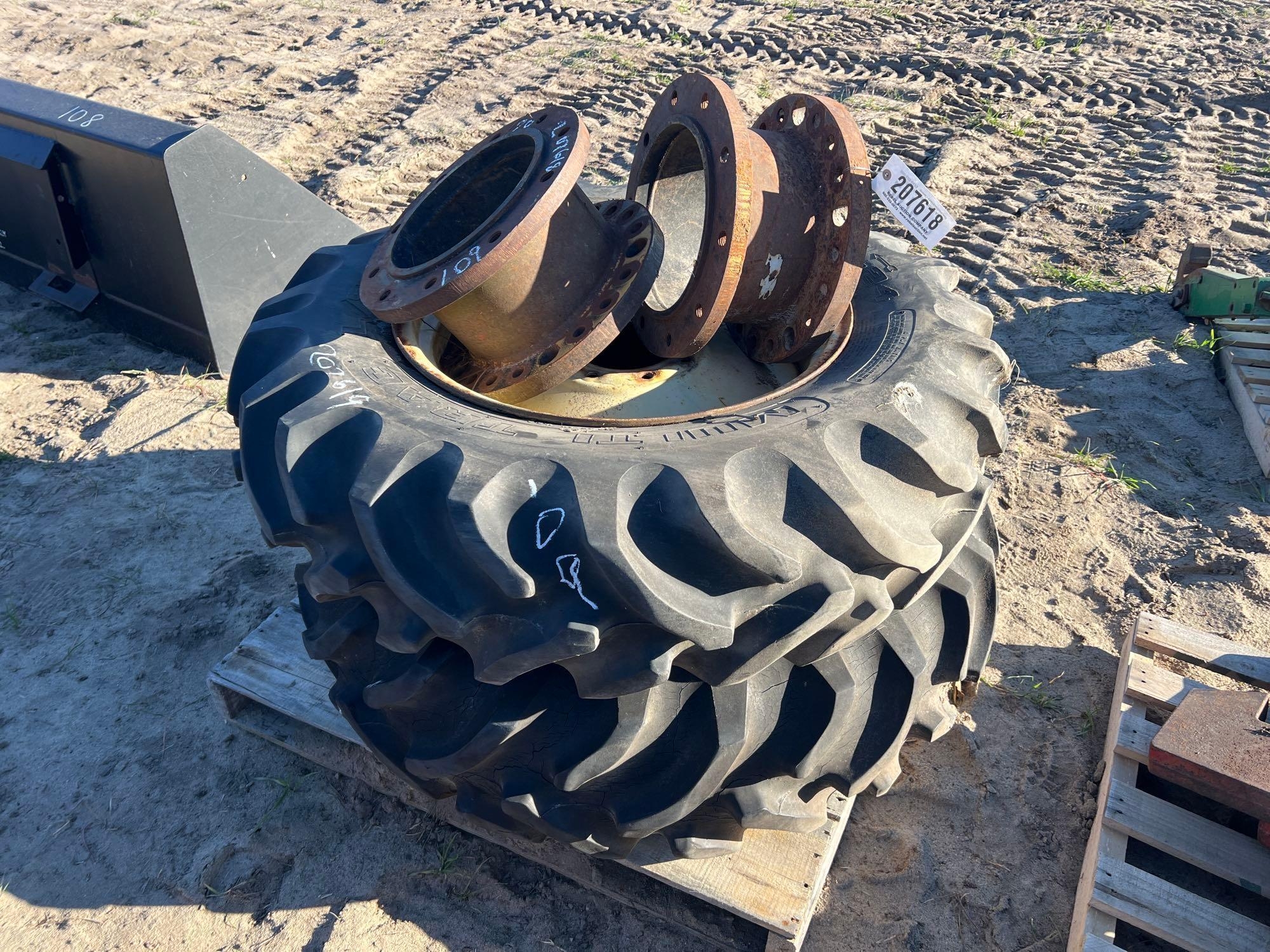 PAIR OF 12.4-24 TIRES & RIMS (A63290)