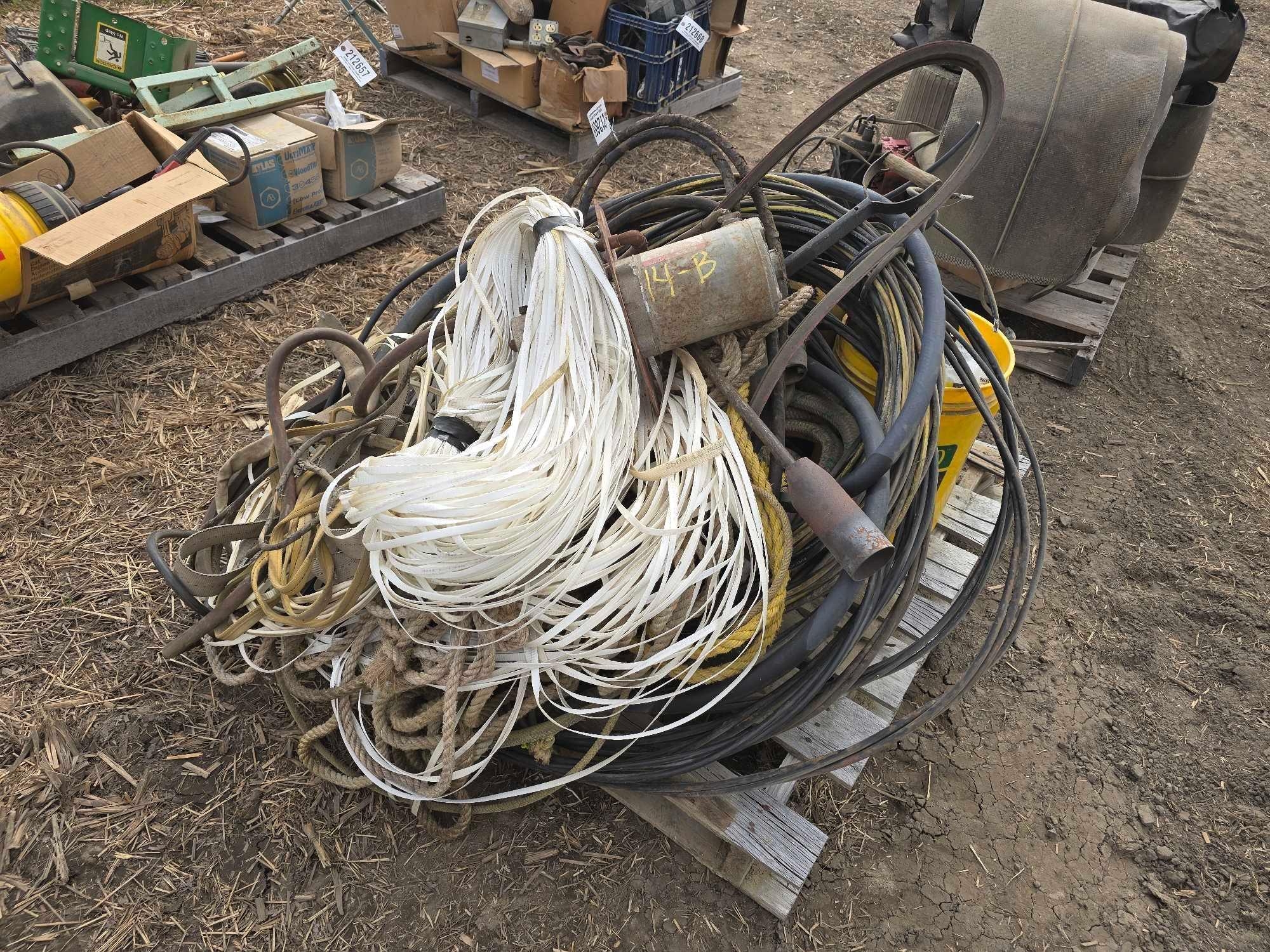 PALLET OF MISC WIRE, CHAIN, ELEC. MOTOR (A63291)