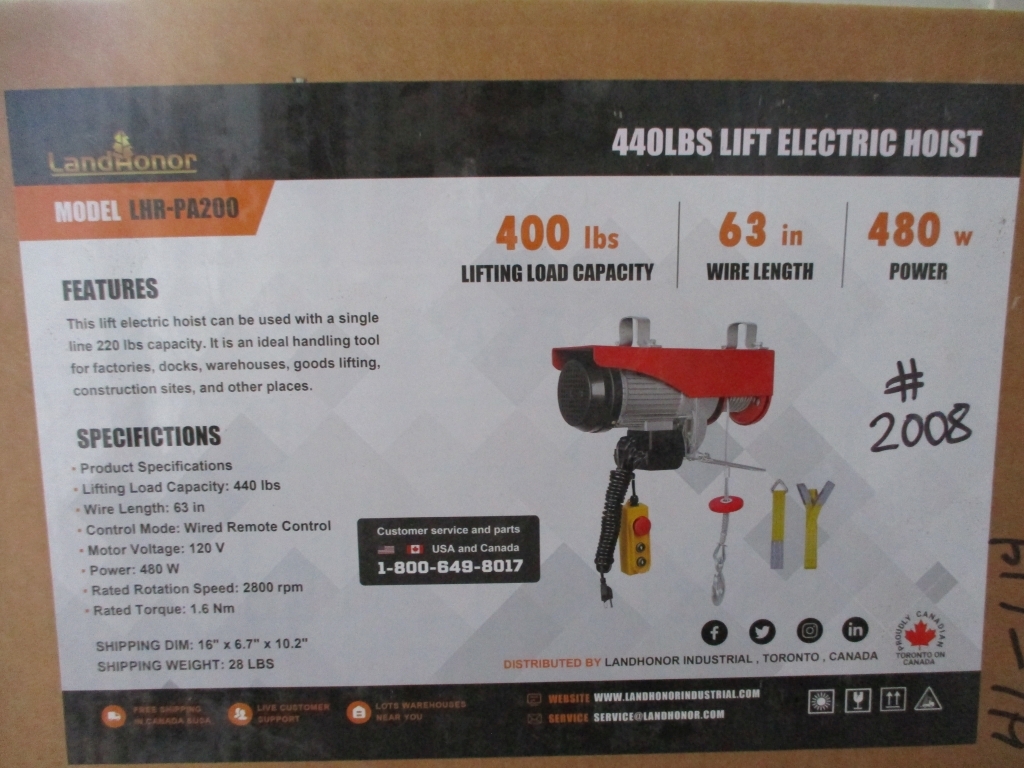 400 lb Electric Hoist (A66408)