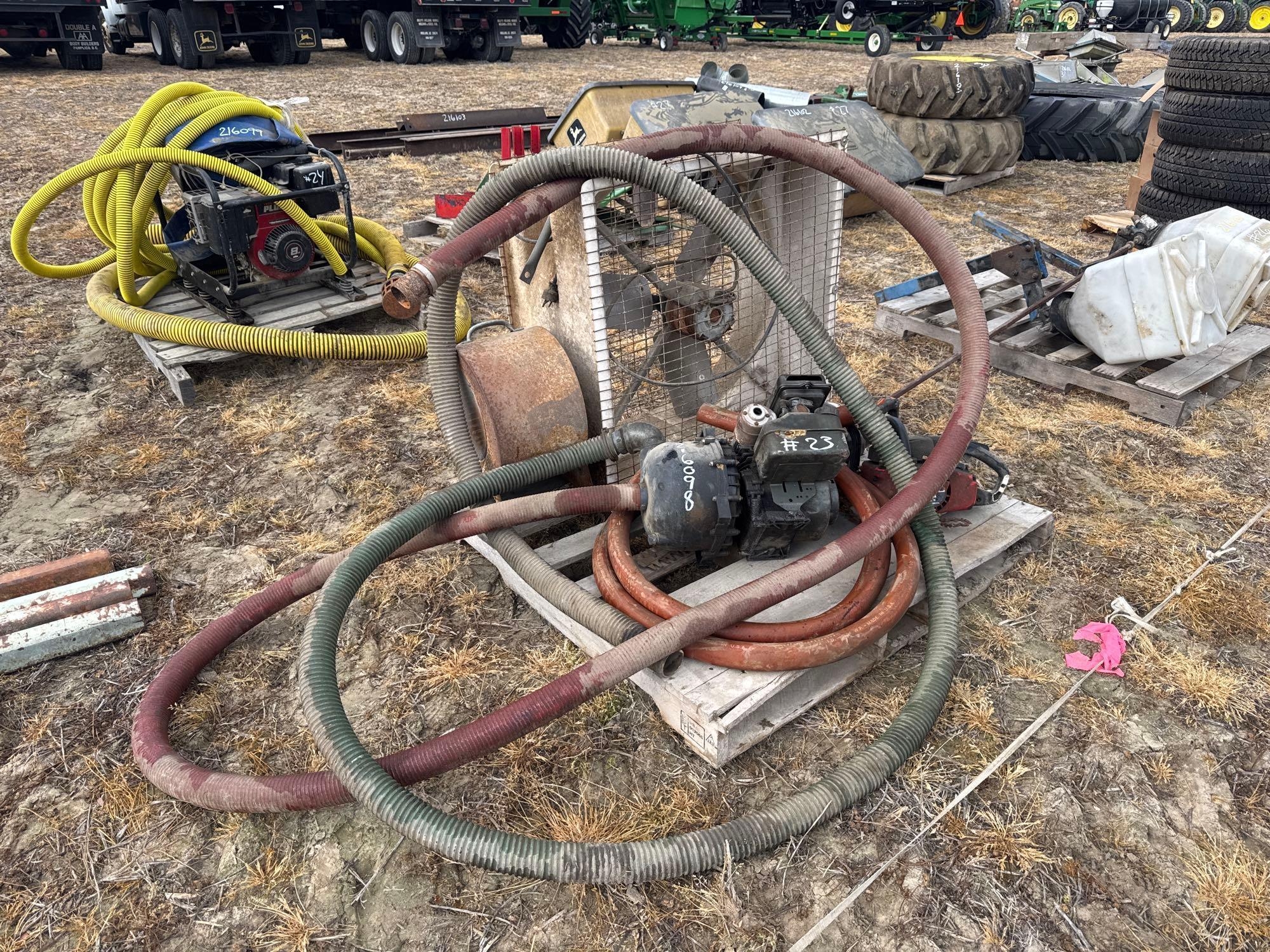 PALLET W/ FAN, CHAIN SAWS & MISC PARTS (A64278)