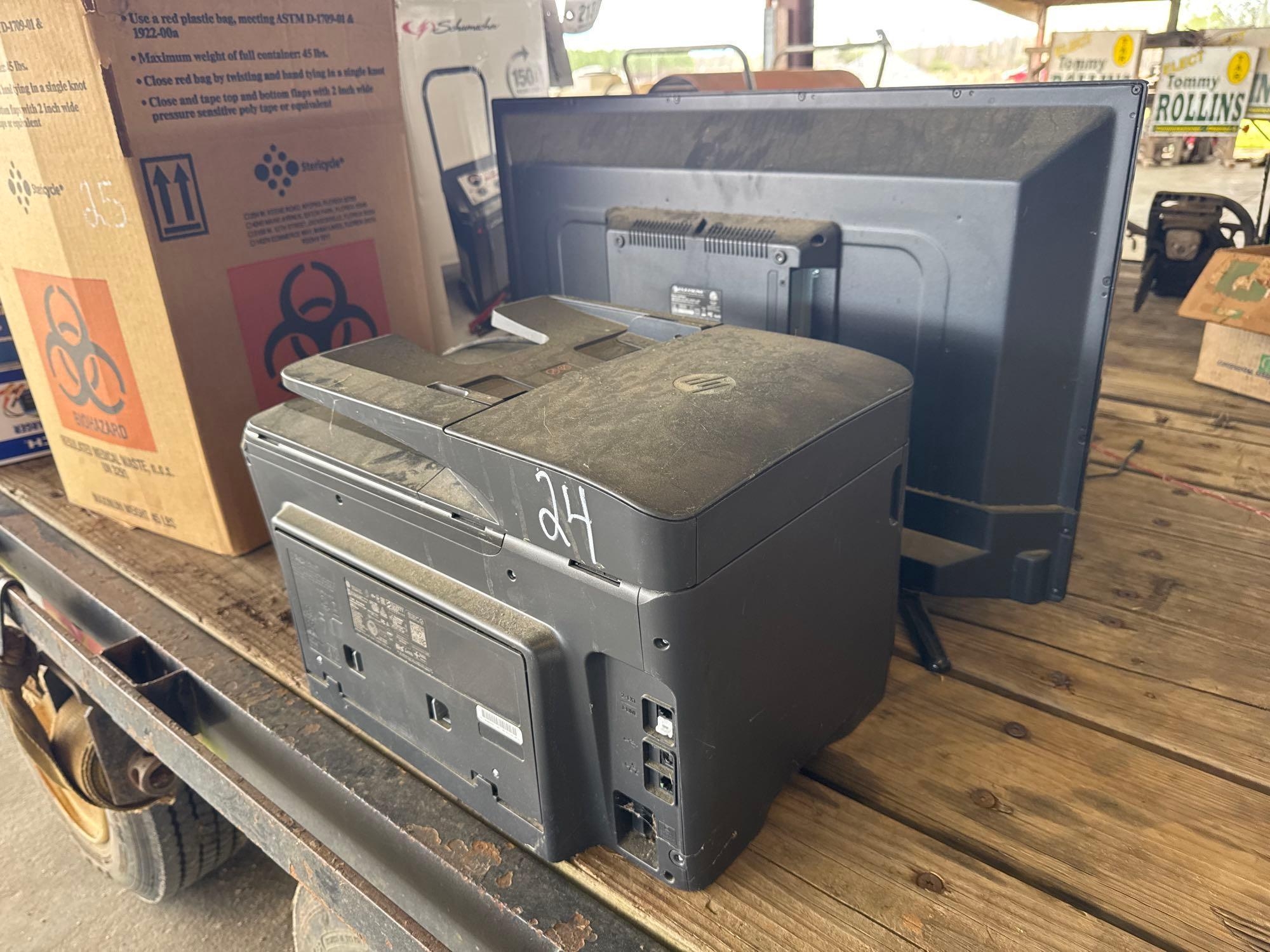 OVERHEAD PROJECTOR, HP PRINTER, (2) MONITORS (A64276)