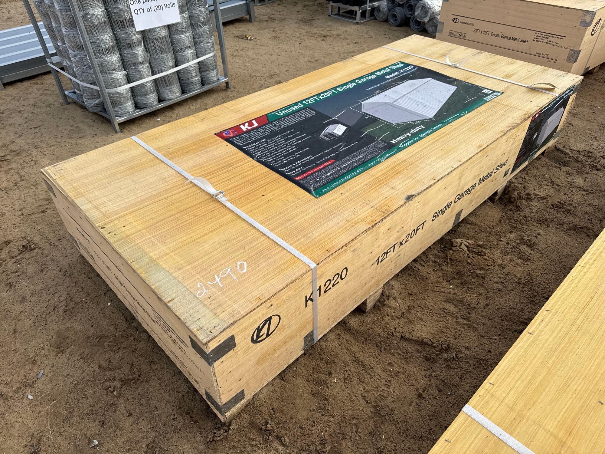 UNUSED KJ K1220-12' X 20' SINGLE GARAGE METAL SHED (A60432)