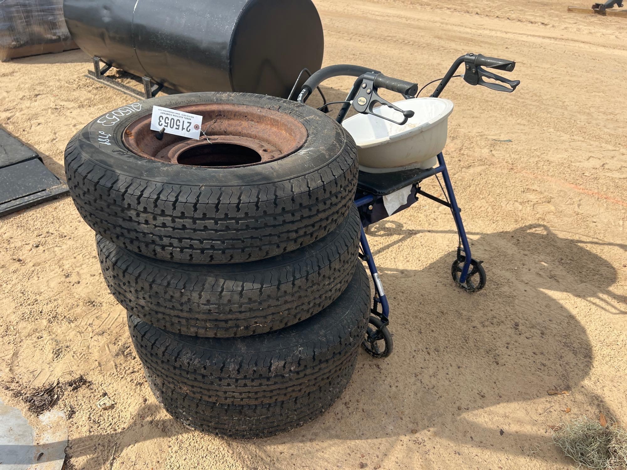 (4) 205/75R15 TIRES W/ 4 LUG WHEELS (A64281)