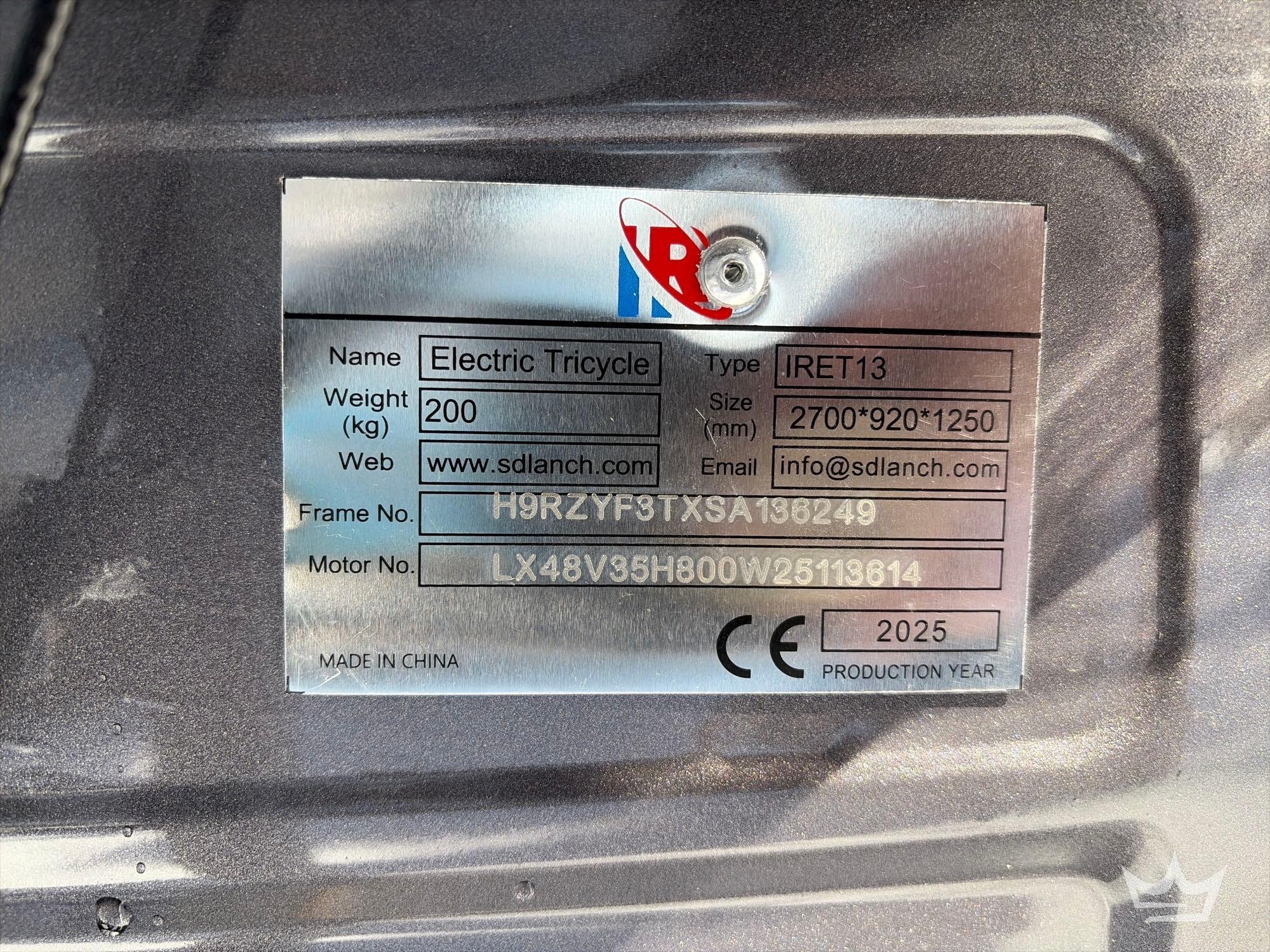 2025 SDLANCH IRET13 Electric Tricycle (A60352)