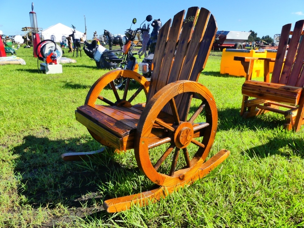 Wood Wagon Wheel Rocking Chair (A53316)