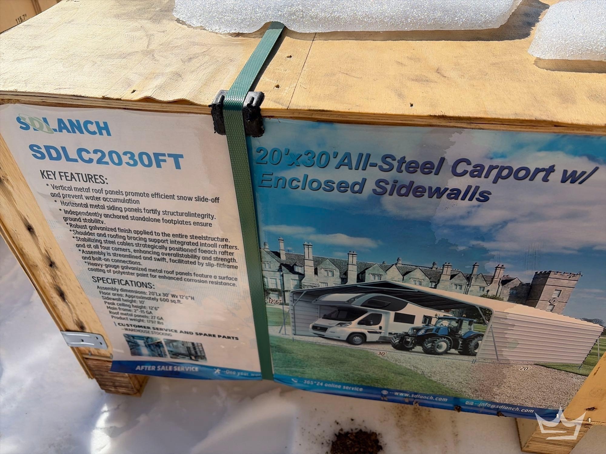 2025 SDLANCH SDLC2030FT All-Steel Carport with Sidewalls (A60352)