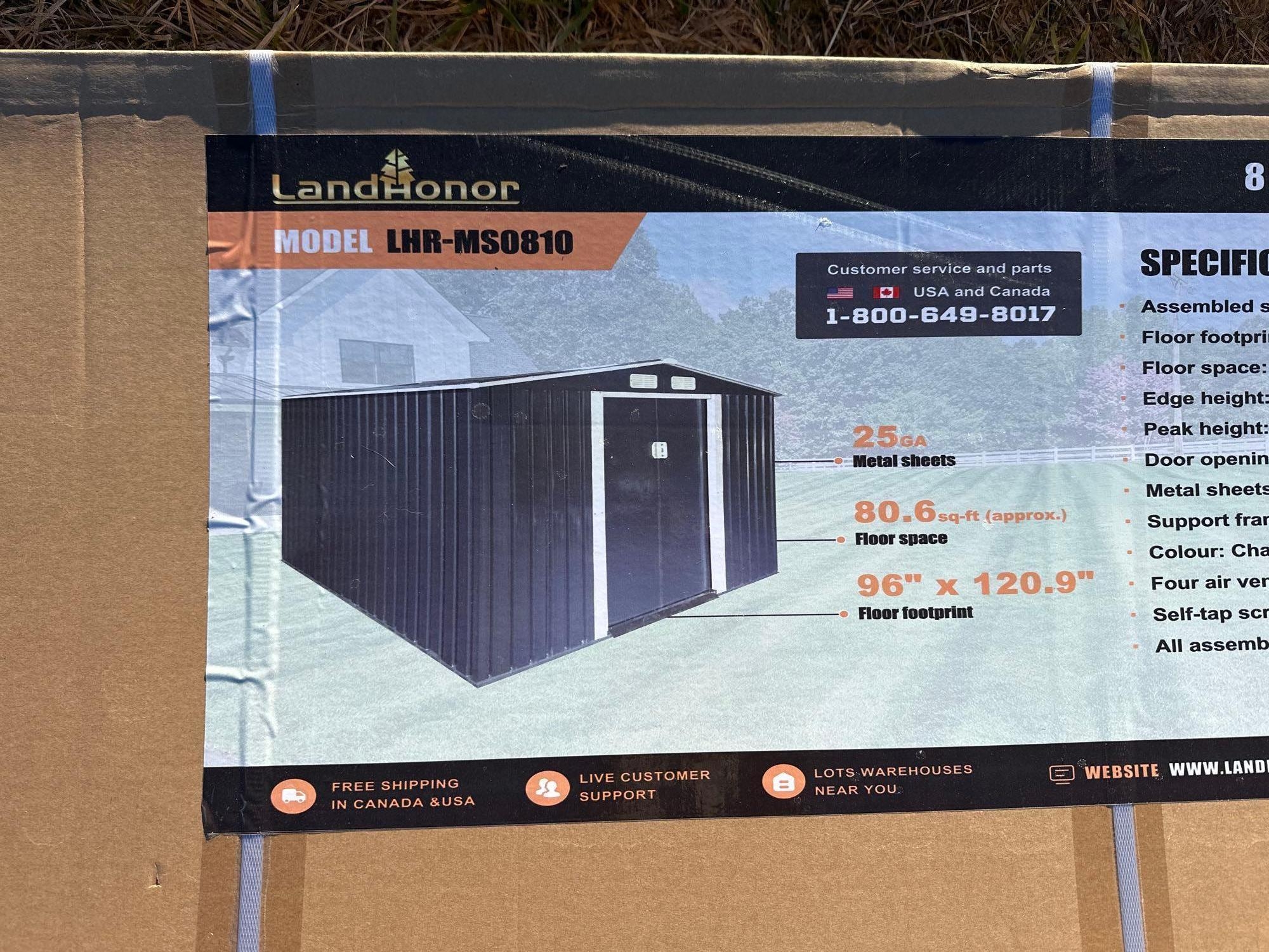 New/Unused Landhonor 8ft x 10ft Galvanized Apex Roof Metal Shed (A61166)