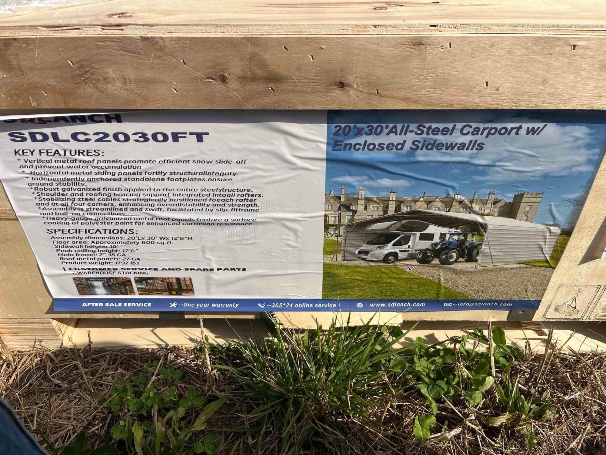 New/Unused 20x30 All Steel Carport (A65583)