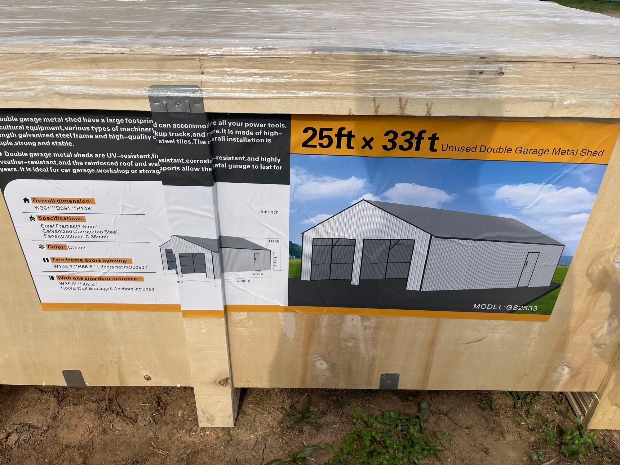 New/Unused 25ftX33ft Double Garage Metal Shed (A65583)