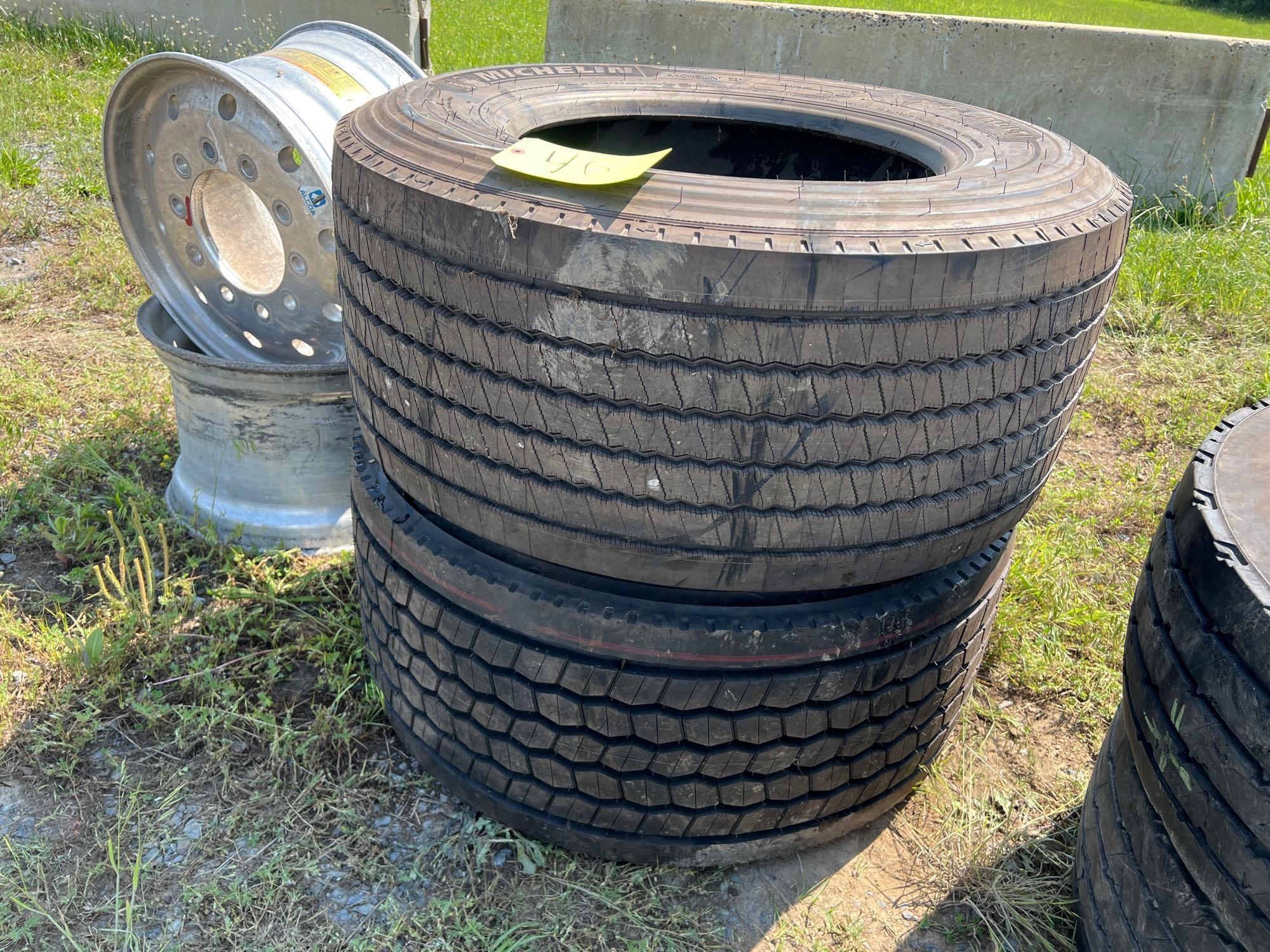 (2) 445/50R22.5 Road Tractor Tires and Aluminum Wheels (A43476)
