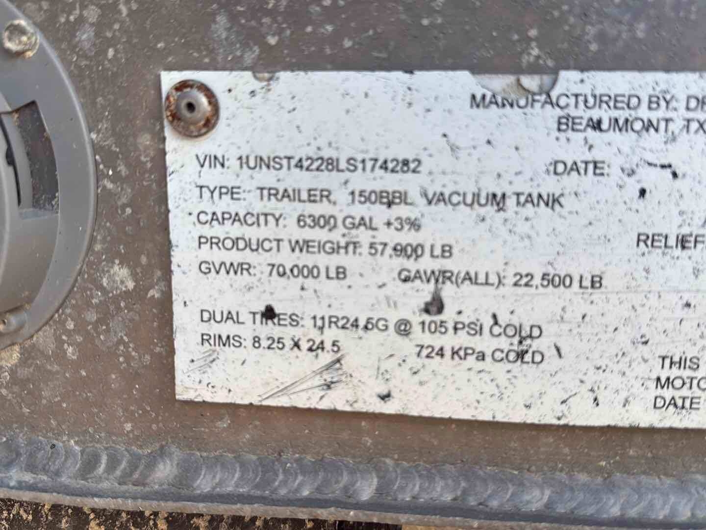 2020 DRAGON ESP 150BBL ALUMINUM (A58214)