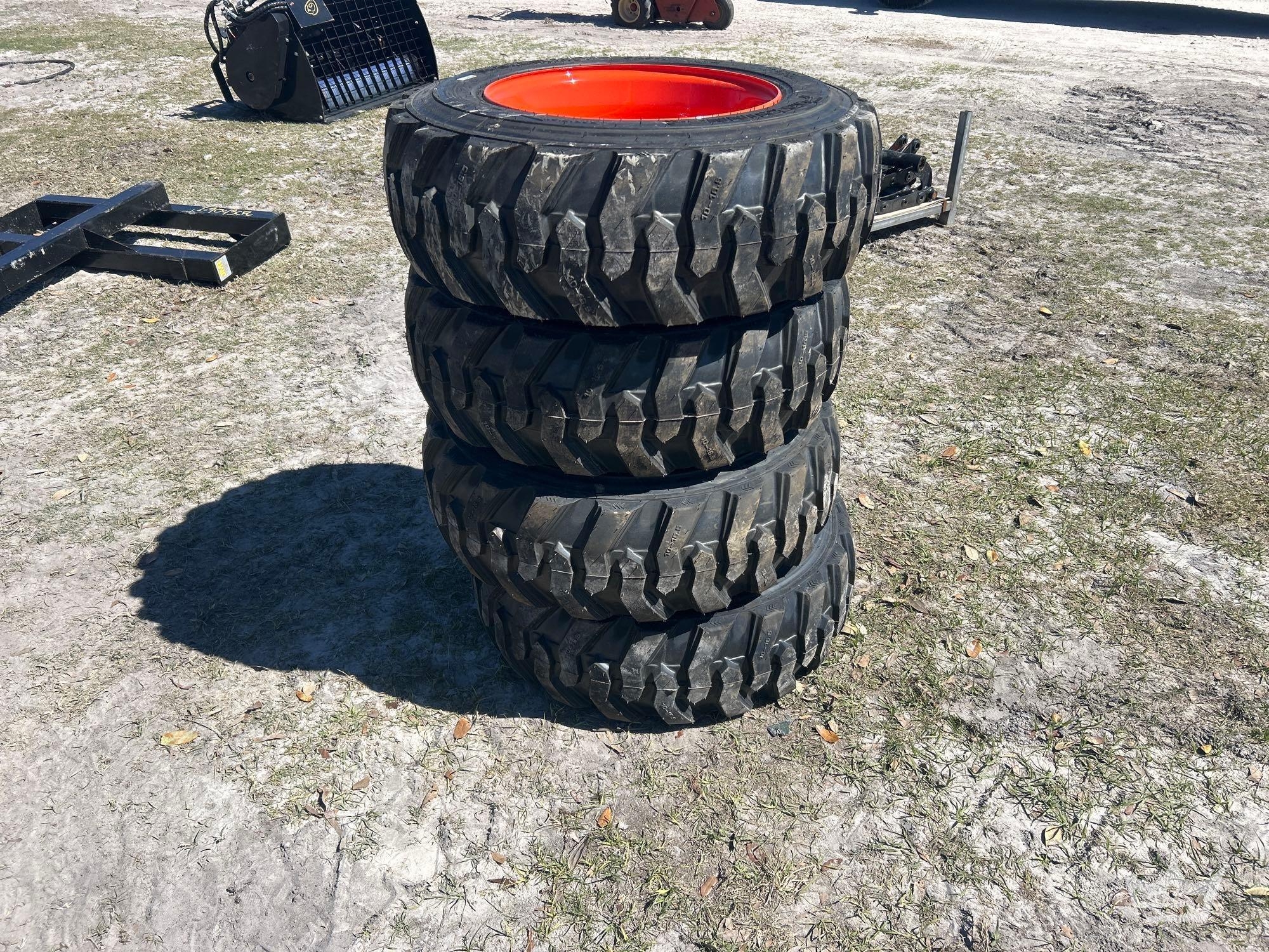 Lot of 4 10-16.5NHS Skid Steer Wheels and Tires (A61572)