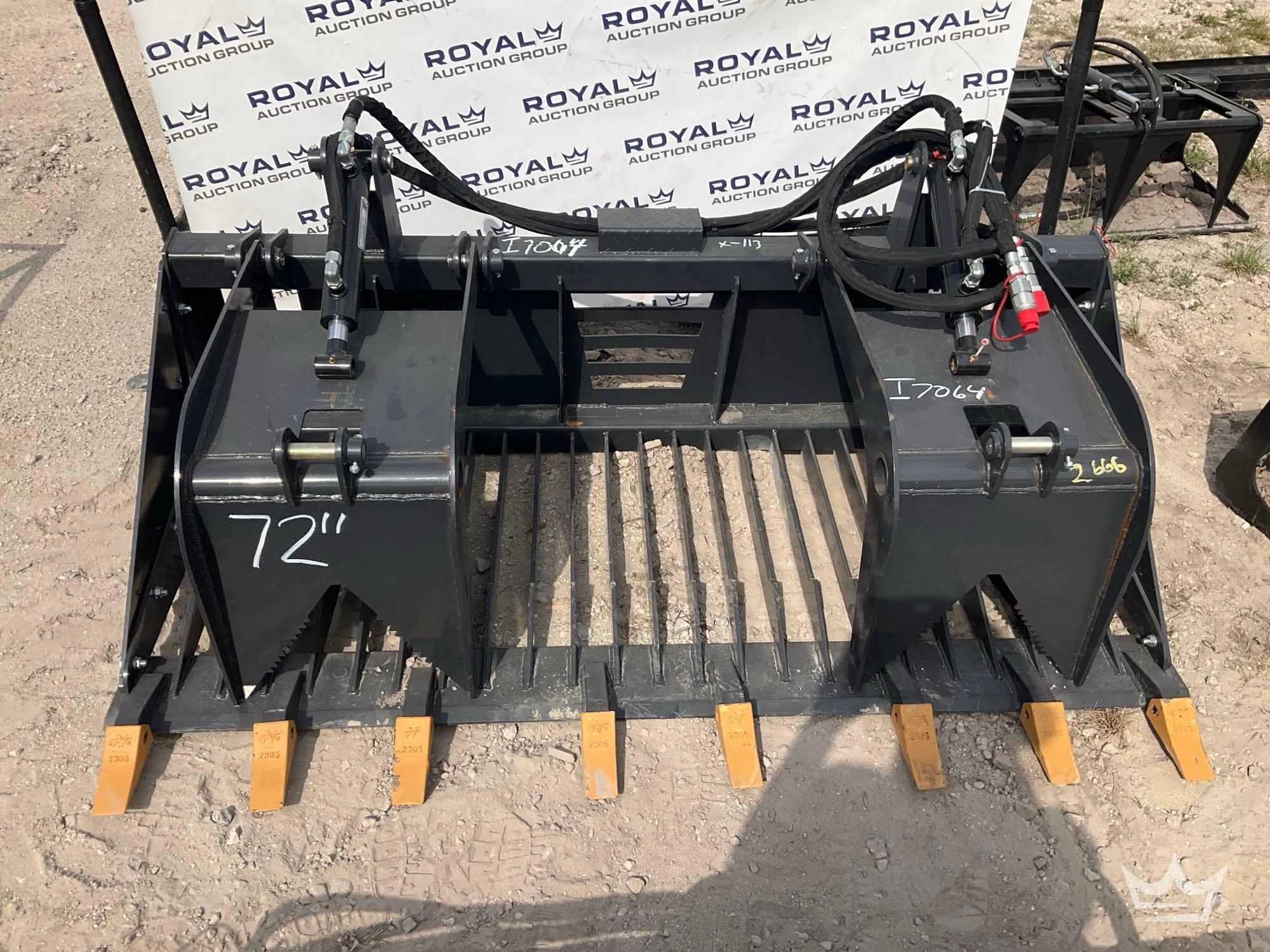 2025 LandHonor RGB-11-72W 72in Hydraulic Dual Cylinder Rock Grapple Bucket Skid Steer Attachment (A64553)