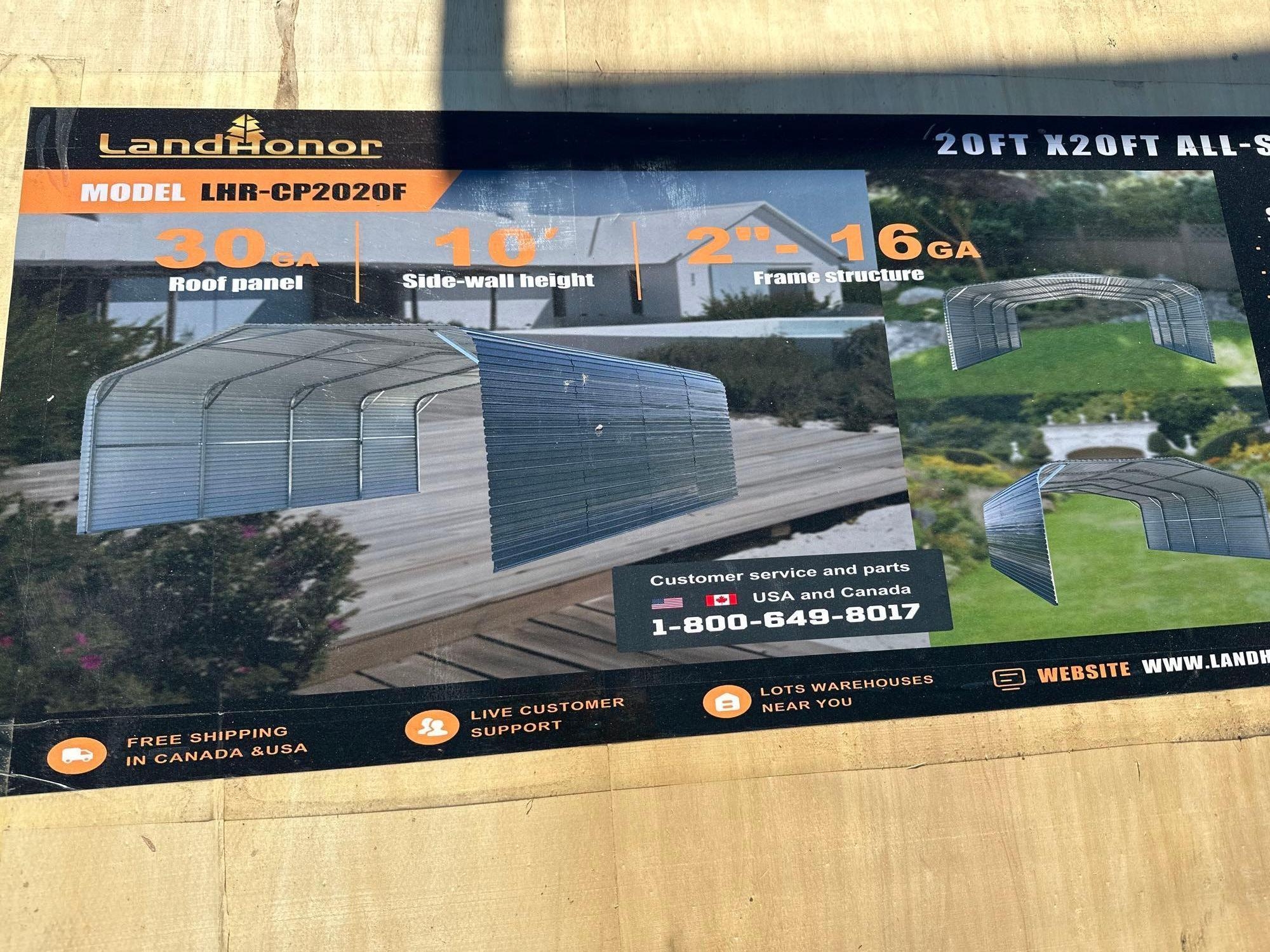 New/Unused Landhonor 20ft x 20ft Carport with Side Walls (A61166)