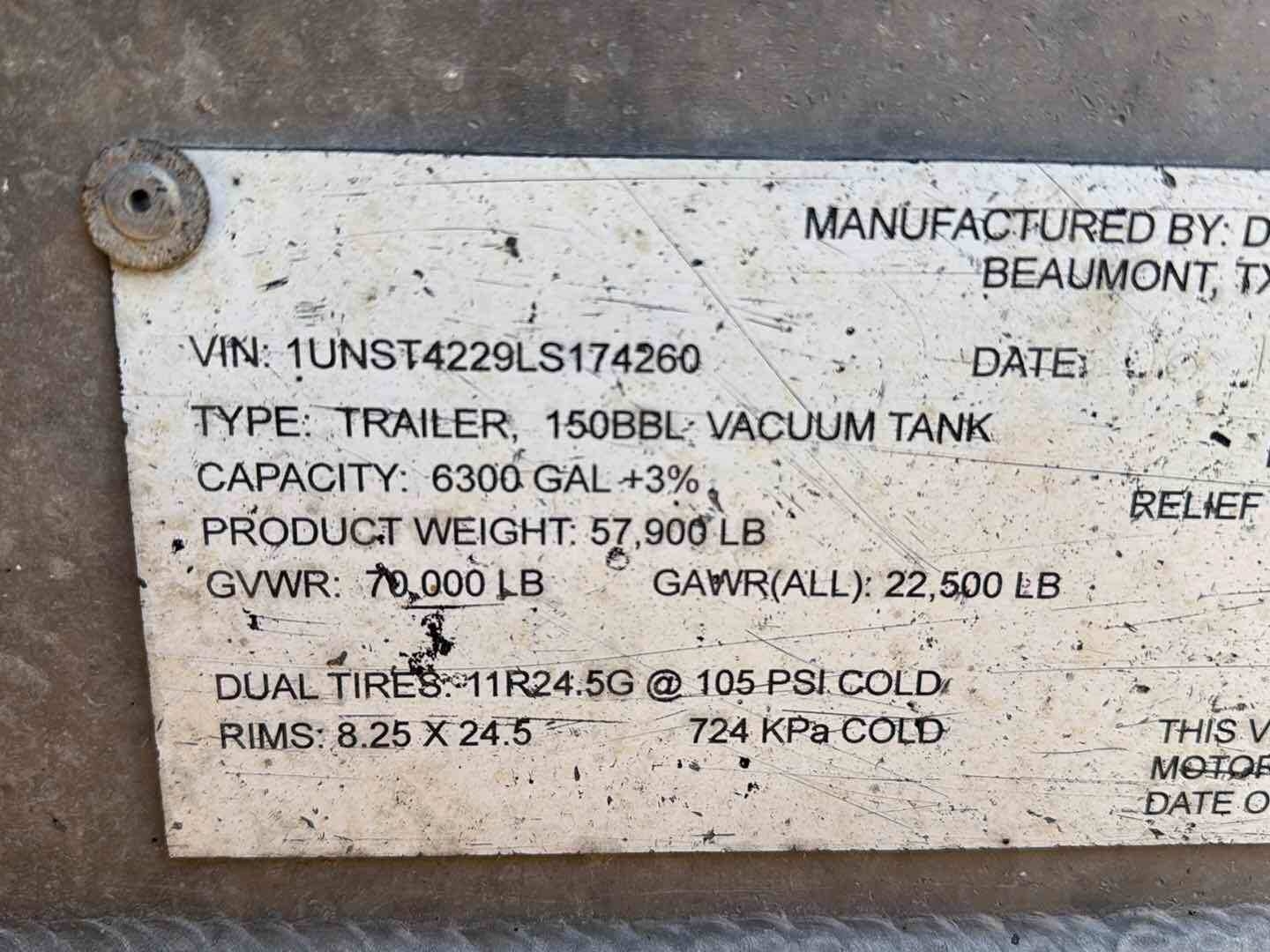 2020 DRAGON ESP 150BBL ALUMINUM (A58214)