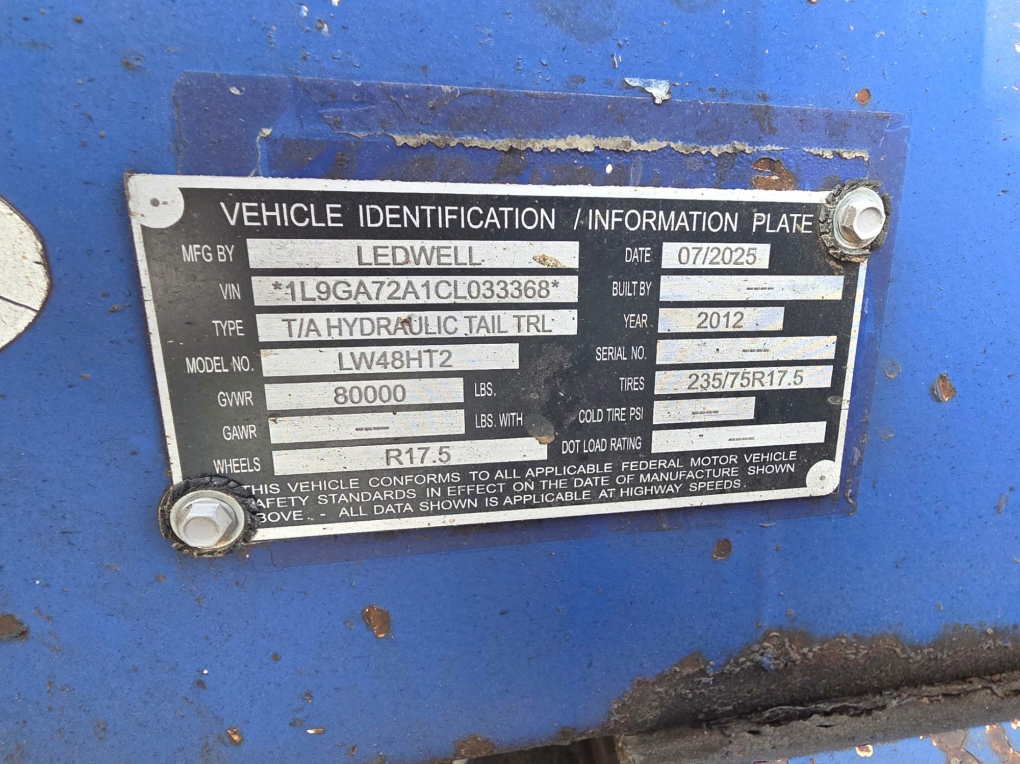 2012 LEDWELL 48FT DOVETAIL TRAILER (A58214)