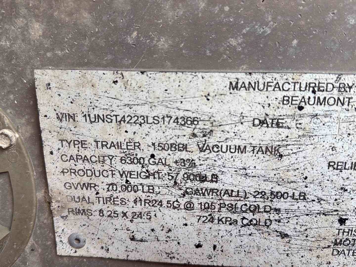 2020 DRAGON ESP 150BBL ALUMINUM (A58214)