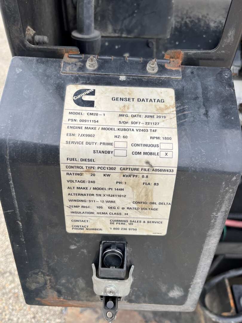 2019 CUMMINS CM20-1 PORTABLE SKID GENERATOR (A55745)
