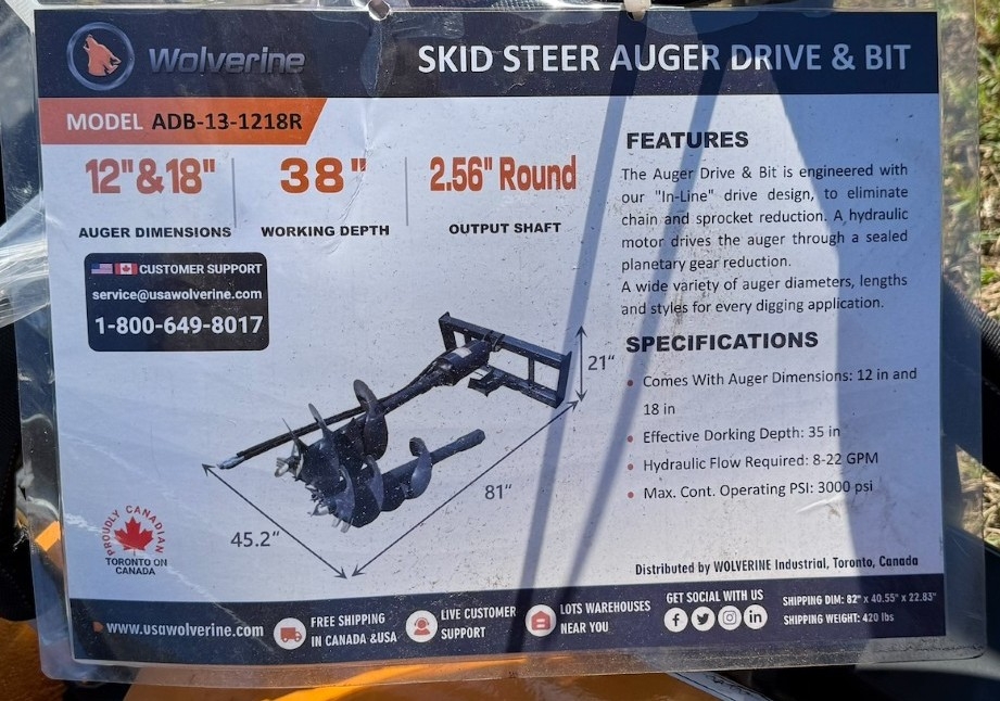 NEW Wolverine Skid Steer Auger Drive And Bit (A59000)