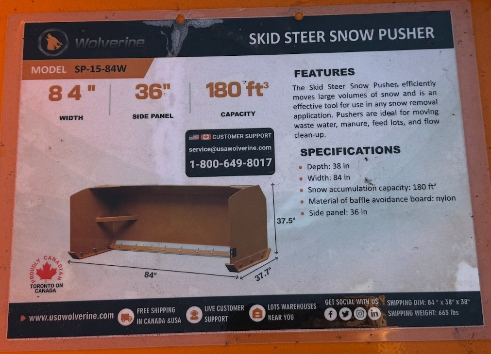 NEW Wolverine 84in High Capacity Pusher (A59000)