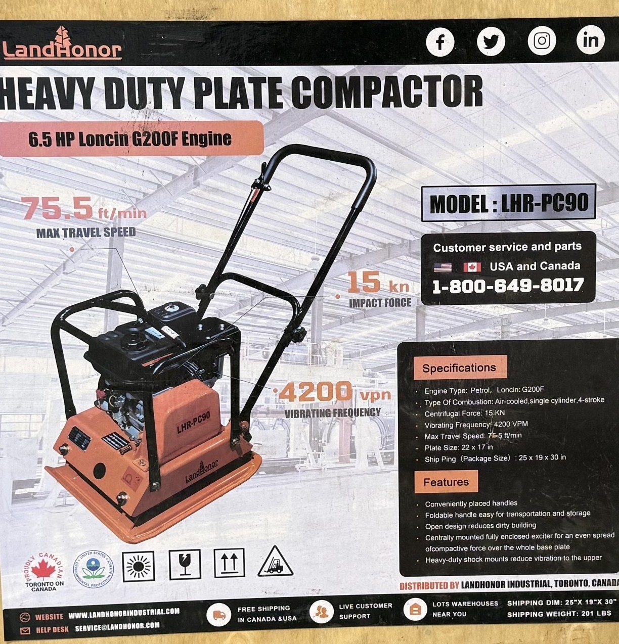 New Landhonor Heavy Duty Plate Compactor (A59000)