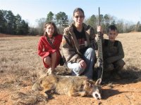 Steph and our kids with her coyote. 2 Feb 08.jpg